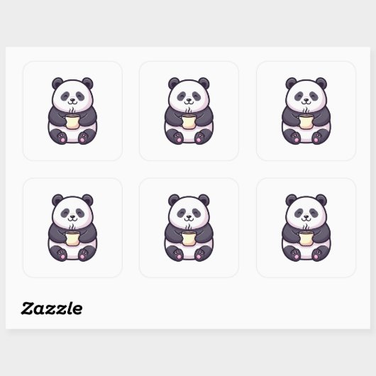 Cheerful Panda with Tea – Cute Whimsical Illustrat スクエアシール (シート)