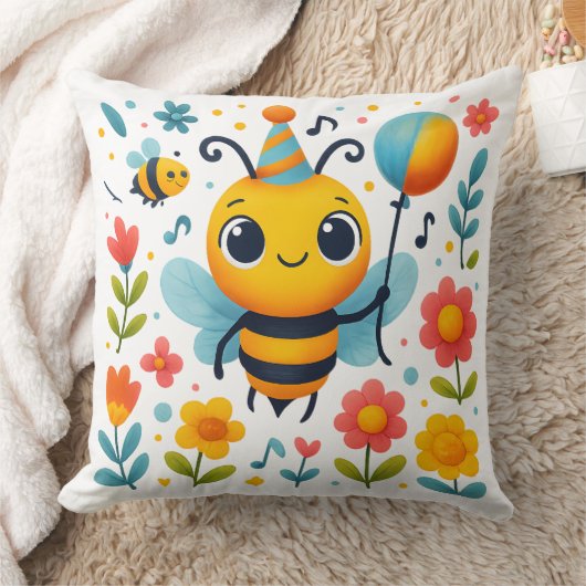 Cheerful Party Bee Decorative Pillow クッション (ブランケット)