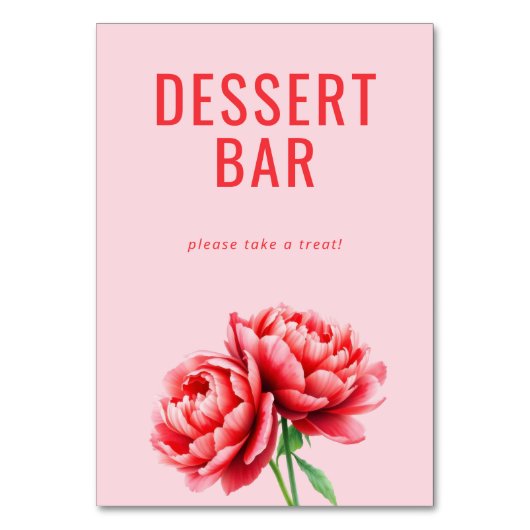 Cheerful Pink Floral Dessert Bar Sign テーブルナンバー (正面)