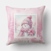 Cheerful Pink Snowman Pinkmas Forest Gift Pillow クッション (裏面)