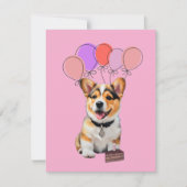Cheerful Playful Fun Pink Corgi Birthday Thank You 出欠カード (正面)