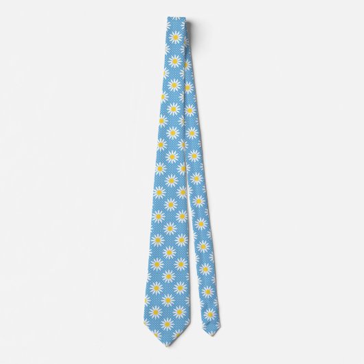 Cheerful Powder Blue Retro Daisy Flower Polka Dot  ネクタイ (正面)