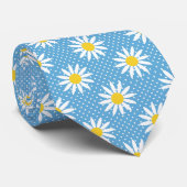 Cheerful Powder Blue Retro Daisy Flower Polka Dot ネクタイ (ロール)