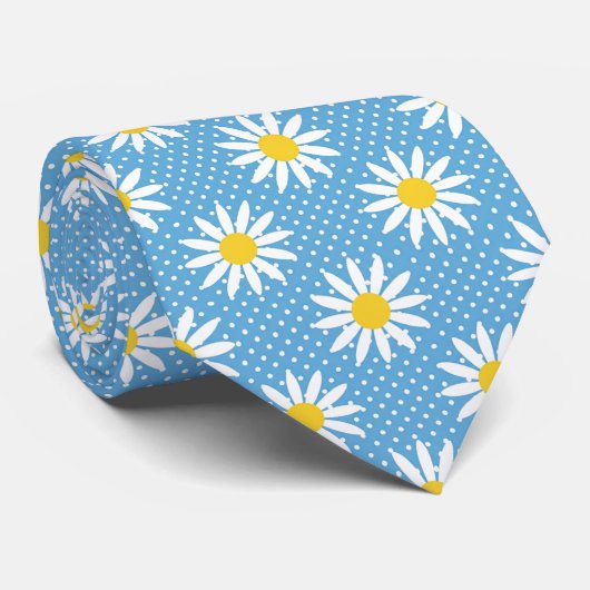 Cheerful Powder Blue Retro Daisy Flower Polka Dot  ネクタイ (ロール)