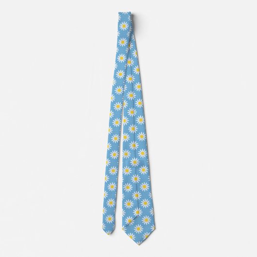 Cheerful Powder Blue Retro Daisy Flower Polka Dot ネクタイ (裏面)