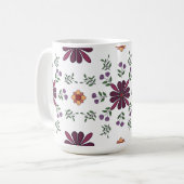 Cheerful Purple and Yellow Floral Folk Art Mug  コーヒーマグカップ (正面左)