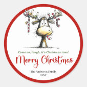 Cheerful quirky reindeer sticker festive lettering ラウンドシール (正面)