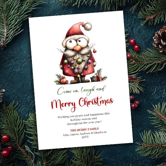 Cheerful Quirky Santa Watercolor Holiday Greeting  シーズンカード
