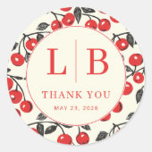 Cheerful Red Cherry Illustration ラウンドシール (正面)