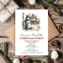 Cheerful red green winter scene party invite 招待状