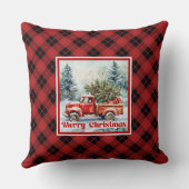 Cheerful red truck Christmas scene rustic bold クッション (裏面)