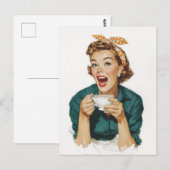 Cheerful Retro Woman Enjoying Coffee ポストカード (正面/裏面)