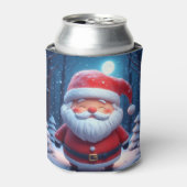Cheerful Santa Claus In Snowy Forest 缶クーラー (缶正面)