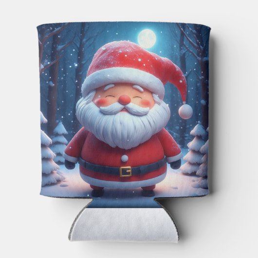 Cheerful Santa Claus In Snowy Forest 缶クーラー (裏面)