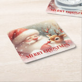 Cheerful Santa Claus Rudolph Christmas Drink  スクエアペーパーコースター (アングル)