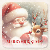 Cheerful Santa Claus Rudolph Christmas Drink  スクエアペーパーコースター (正面)
