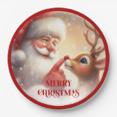 Cheerful Santa Claus Rudolph Christmas Plates ペーパープレート (正面)