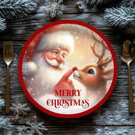 Cheerful Santa Claus Rudolph Christmas Plates ペーパープレート