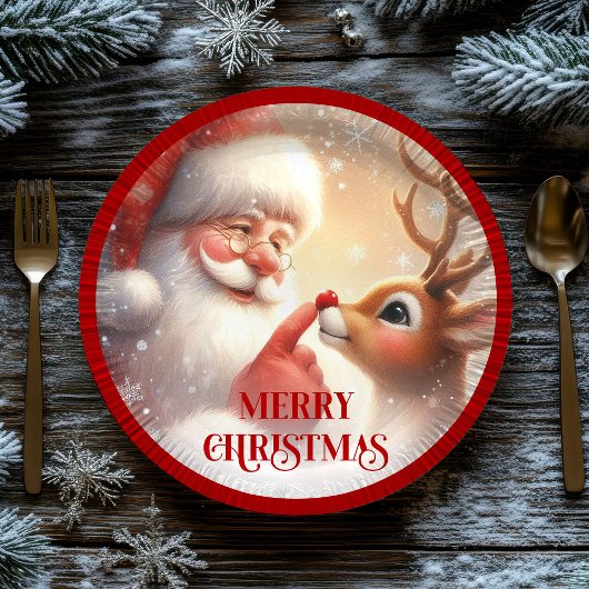 Cheerful Santa Claus Rudolph Christmas Plates ペーパープレート