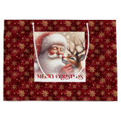 Cheerful Santa Claus Rudolph Holiday Gift Bag ラージペーパーバッグ (正面)