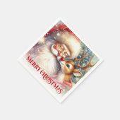 Cheerful Santa Rudolph Christmas Table Napkins スタンダードカクテルナプキン (角)