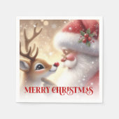 Cheerful Santa Rudolph Holiday Dinner Napkins Xmas スタンダードカクテルナプキン (正面)