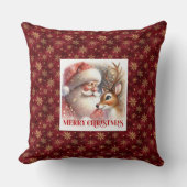 Cheerful Santa Rudolph Xmas Pillow Holiday Smiles  クッション (正面)