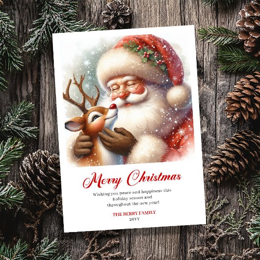 Cheerful Santa With Rudolph Fun Christmas Greeting シーズンカード
