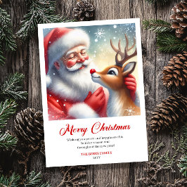 Cheerful Santa With Rudolph Fun Holiday Greeting   シーズンカード