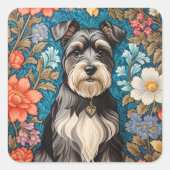 Cheerful Schnauzer William Morris Inspired Floral スクエアシール (正面)