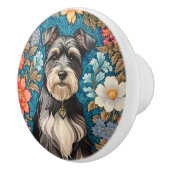 Cheerful Schnauzer William Morris Inspired Floral セラミックノブ (右)