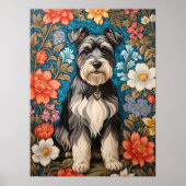 Cheerful Schnauzer William Morris Inspired Floral ポスター (正面)
