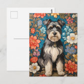 Cheerful Schnauzer William Morris Inspired Floral ポストカード (正面/裏面)