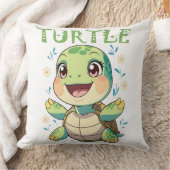 Cheerful Sea Turtle Character with Pastel Flowers クッション (ブランケット)