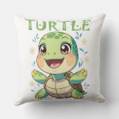 Cheerful Sea Turtle Character with Pastel Flowers クッション (裏面)