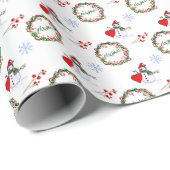 Cheerful snowman and festive wreaths pattern ラッピングペーパー (ロールコーナー)
