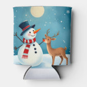 Cheerful Snowman and Reindeer 缶クーラー (正面)