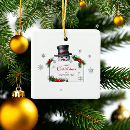 Cheerful Snowman Christmas New Year Greetings セラミックオーナメント