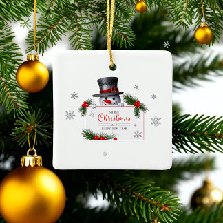 Cheerful Snowman Christmas New Year Greetings セラミックオーナメント