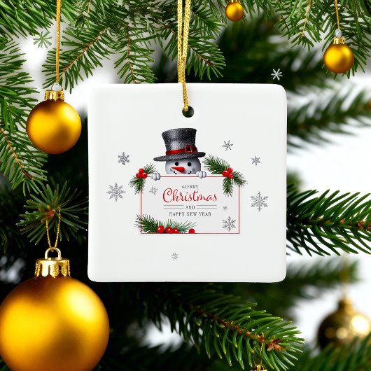 Cheerful Snowman Christmas New Year Greetings セラミックオーナメント