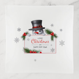 Cheerful Snowman Christmas New Year Greetings トリンケットトレー
