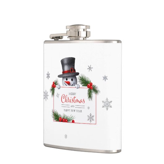 Cheerful Snowman Christmas New Year Greetings フラスク (左)