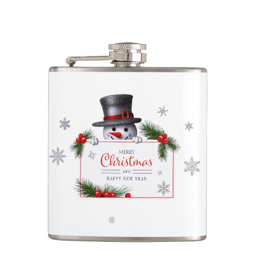 Cheerful Snowman Christmas New Year Greetings フラスク (正面)