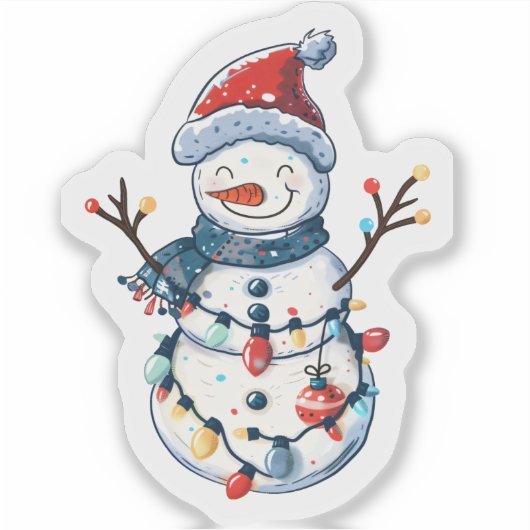 Cheerful Snowman Dressed for Christmas シール (正面)