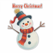 Cheerful Snowman in Winter Landscape シール (正面)