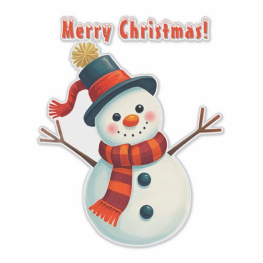 Cheerful Snowman in Winter Landscape シール (正面)