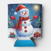 Cheerful Snowman Wearing a Santa Hat 缶クーラー (正面)