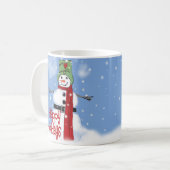 Cheerful Snowman with Hat and Red Scarf Snow Art  コーヒーマグカップ (正面左)