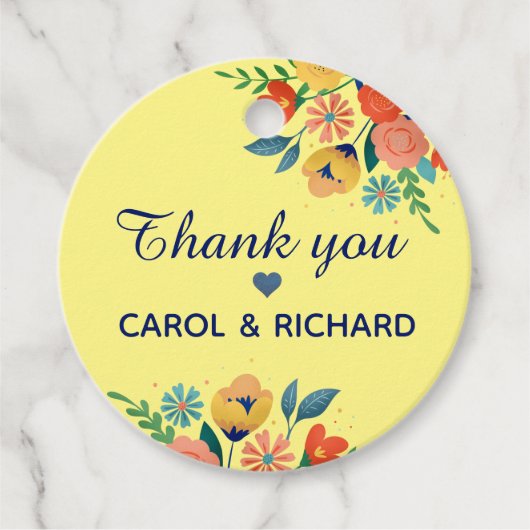 Cheerful Spring Floral Yellow Custom Thank You フェイバータグ (正面)