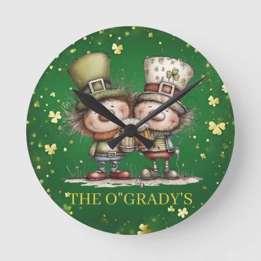 Cheerful St. Patrick’s Day Party Illustration ラウンド壁時計 (正面)